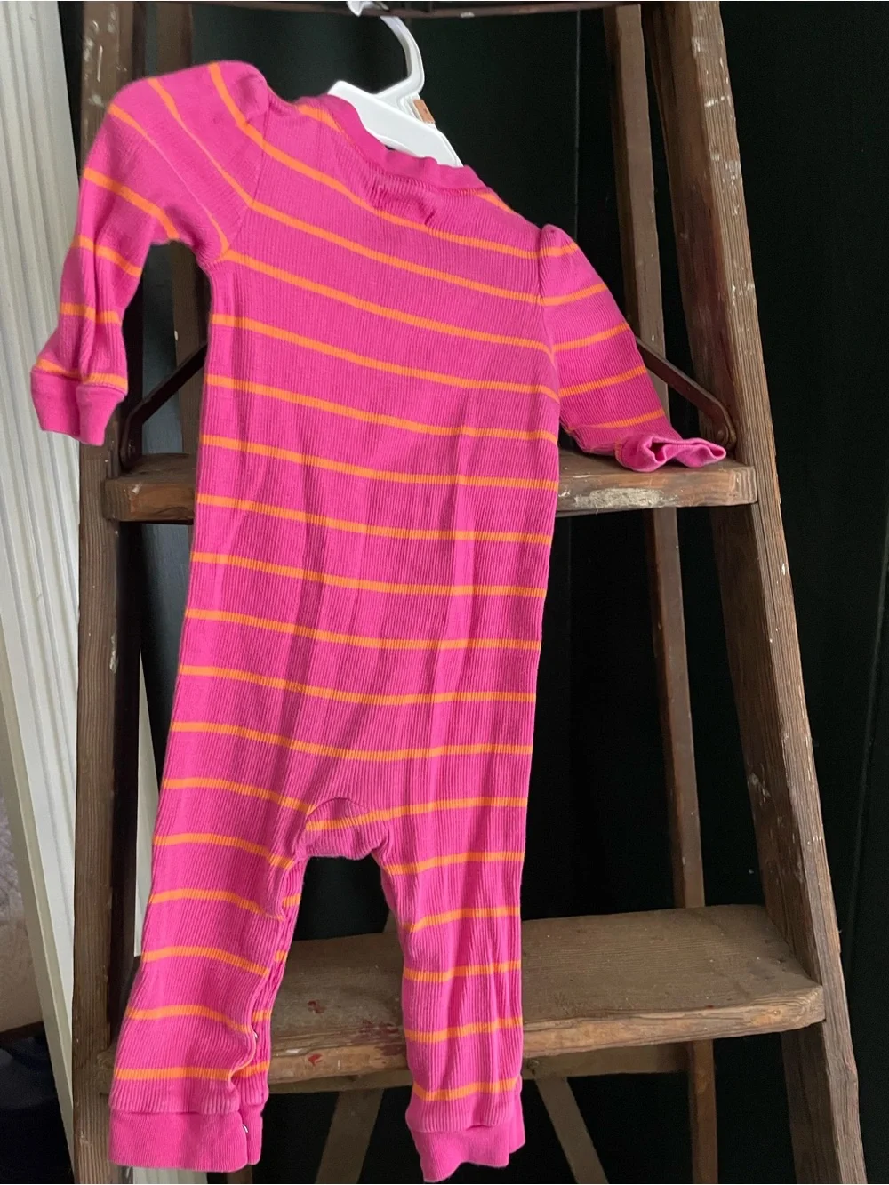 Ralph Lauren Pink and Yellow Striped Ruffle One-Piece Footie